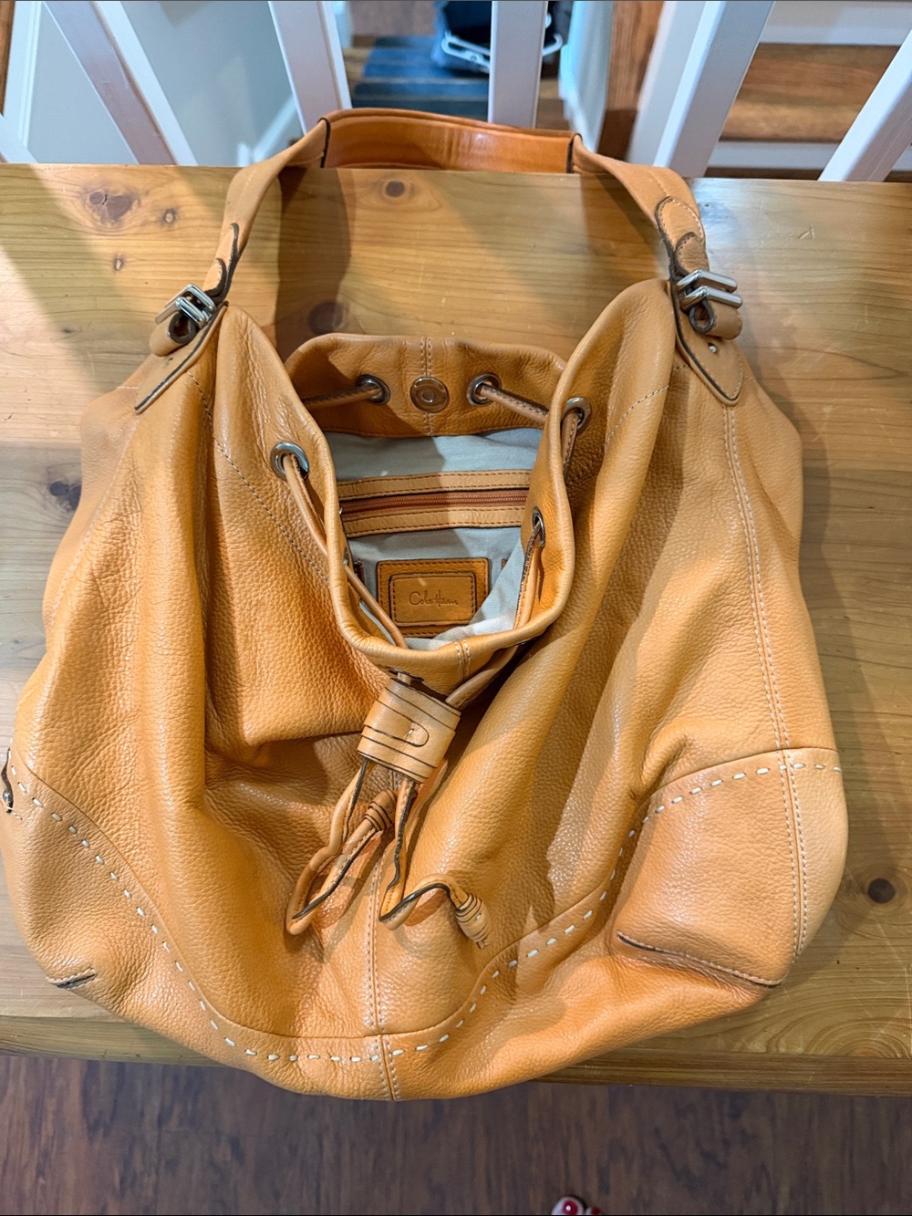 Cole Haan Tan Leather Drawstring Shoulder Hobo